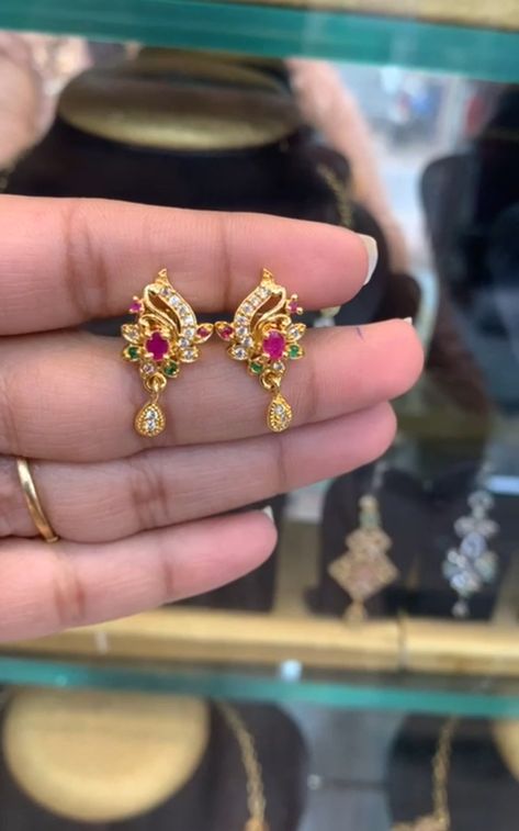 Tamil Earrings, 2 Grams Gold Earrings, Daily Wear Earrings Gold Indian, 3 Grams Gold Earrings Indian, 2 Grams Gold Earrings Designs, Earrings Gold Indian, Year Ring, Daily Wear Earrings, Fashion Jewelry Necklaces Gold