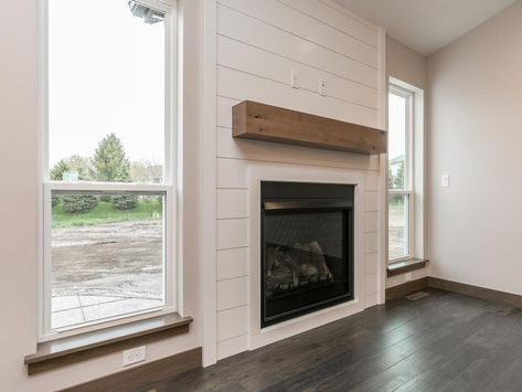 Flush fireplace, outside wall, shiplap Flush Fireplace, Fireplace Outside, Wall Shiplap, Fireplace Feature Wall, Build A Fireplace, Shiplap Fireplace, Fireplace Built Ins, Farmhouse Fireplace, Fireplace Remodel