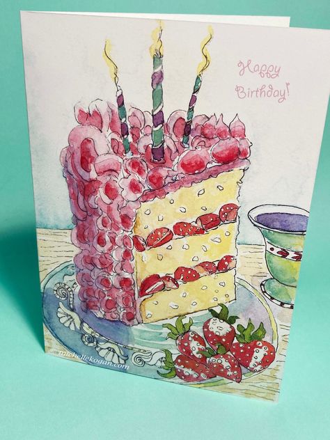 Japanese Birthday Cards Handmade, Inside Card Decoration Ideas, Birthday Card Ideas Origami, Drawings For A Birthday Card, Happy Birthday Mom Drawing Ideas, Detailed Birthday Card, Cool Homemade Birthday Cards, Number Birthday Card, Watercolour Bday Card