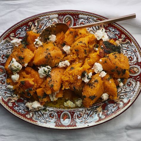 Roasted Butternut with Herb Oil and Goat Cheese Recipe | Bon Appétit Butternut Squash Goat Cheese, Squash Goat Cheese, Best Butternut Squash Recipe, Herb Oil, Acorn Squash Recipes, Goat Cheese Recipes, Butternut Squash Recipes, Roasted Squash, Roasted Butternut Squash