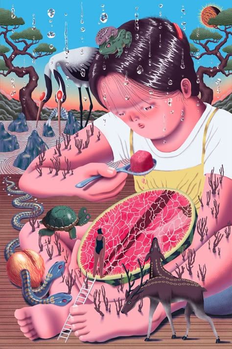 Summer Illustration, School Of Visual Arts, Murals Street Art, Korean Art, 가을 패션, Editorial Illustration, End Of Summer, Mural Art, Surreal Art