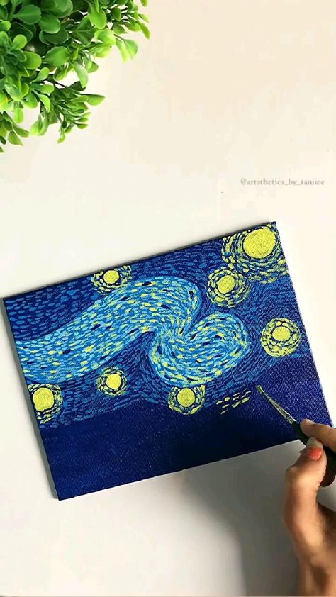 Van Gogh Starry Night Drawing, Stary Night Easy Painting, Canvas Painting Starry Night, Van Gogh Canvas Painting, Idea For Drawing On Canvas, How To Draw Van Gogh Starry Night, Aesthetic Starry Night Wallpaper, Starry Night Mini Canvas, How To Draw Starry Night Step By Step