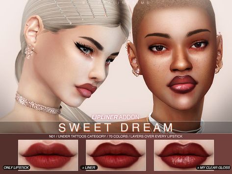 Lipliner in 70 colors, layers over every lipstick. Under tattoos category. Found in TSR Category 'Sims 4 Female Lipstick' Sims 4 Makeup Cc, Sims 4 Makeup, Red Orange Lipstick, Sims 2 Cc, Sheer Lip Color, The Sims 4 Skin, Makeup Cc, Sims 4 Cc Makeup, Sims 4 Game Mods