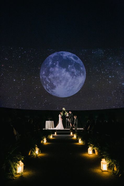 Moon Light Wedding, In The Stars Wedding Theme, Planetarium Wedding Ceremony, Eclipse Themed Wedding, Under The Stars Theme Wedding, Night Time Wedding Ceremony, Stars Theme Wedding, Space Wedding Theme, Night Court Wedding