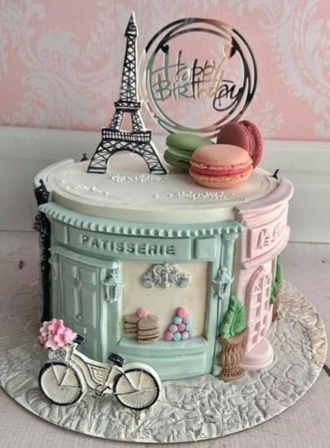 Parisian Cake Design, French Inspired Birthday Cakes, Paris Bday Cake, Eiffel Tower Birthday Cake, Birthday Cake Paris Theme, Paris Cake Design, French Birthday Cake Paris Theme, Parisian Birthday Cake, Paris Cake Ideas Birthdays