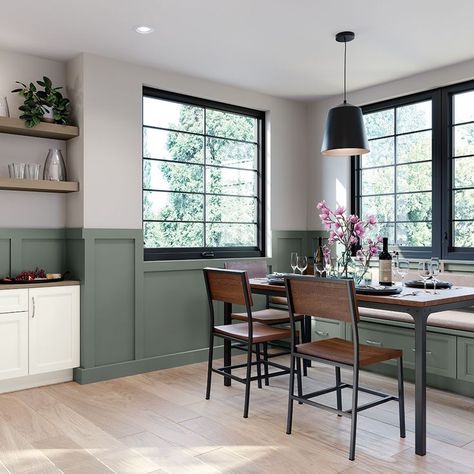 Sage Green Wainscoting, Green Wainscoting, Thomasville Cabinetry, Wainscoting Kitchen, One Wall Kitchen, Green Painted Walls, Kitchen Improvements, Organic Modern Decor, Kitchen Trends