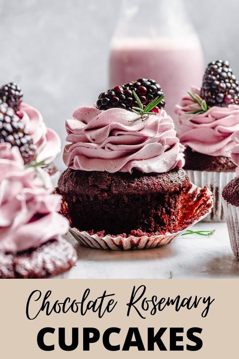 Easy and moist homemade chocolate rosemary cupcakes recipe from scratch topped with Italian blackberry buttercream. |#cupcakerecipe #chocolatecupcakerecipe #chocolaterosemarycupcakerecipe #dessert #italianbuttercreamrecipe #choclaterosemarydessertrecipe #noartificialcoloringrecipe #naturalcoloringrecipe #blackberrybuttercream #blackberrydessertrecipe #blackberryrecipe| Blackberry Buttercream, Blackberry Cupcakes, Lavender Chocolate, Blackberry Lavender, Cupcakes Flores, Dream Dessert, Dark Chocolate Cupcakes, Cheesecake Oreo, Fancy Cupcakes