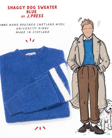 J Press Shaggy Dog, University Rings, Shetland Wool, Dog Sweater, Blue Sweaters, Mens Street Style, Style Guides, Street Style, Wool