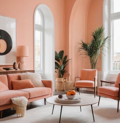 How to Use Pantone's Color of the Year, Peach Fuzz, in Your Interior Design. Peach Fuzz Paint Color, Peach Fuzz Interior Design, Peach Fuzz Color, Peach Interior Design, Peach Pantone, Peach Living Rooms, Paint 2024, Peach Interior, 2024 Color Trends