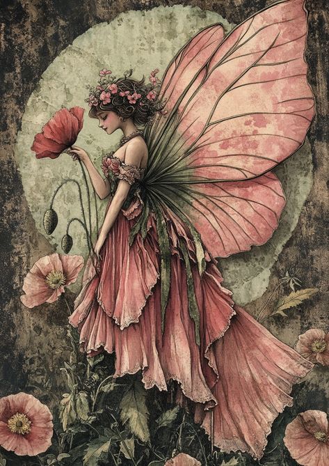 Classic Fairy Art, Old Fairy Art, Fairy Art Aesthetic, Fairy World Drawing, Vintage Fairy Illustrations, Vintage Fairy Aesthetic, Fairy Core Art, Vintage Fairy Art, Vintage Faerie