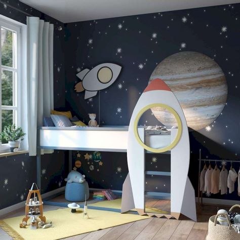 Elevate your kids' bedroom with these innovative ideas that combine style and functionality. Learn how to design a space that sparks their imagination. Don't miss our Amazon affiliate link for amazing decor choices. Your purchase helps us encourage more. Kids Bedroom Space Theme, Space Room For Boys, Kids Room Space Theme, Space Bedroom Boys, Space Kids Bedroom, Space Baby Room, Boys Space Room, Boys Space Bedroom, Outer Space Bedroom