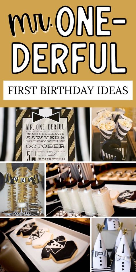 Collage of Mr. Onederful first birthday ideas. Mr Onederful Birthday Cake, One Derful Birthday, Mr Onederful Birthday Party Ideas, Onederful Birthday Party, Mr Onederful Birthday, Easy Birthday Gifts, Onederful Birthday, Mr Onederful, First Bday Ideas