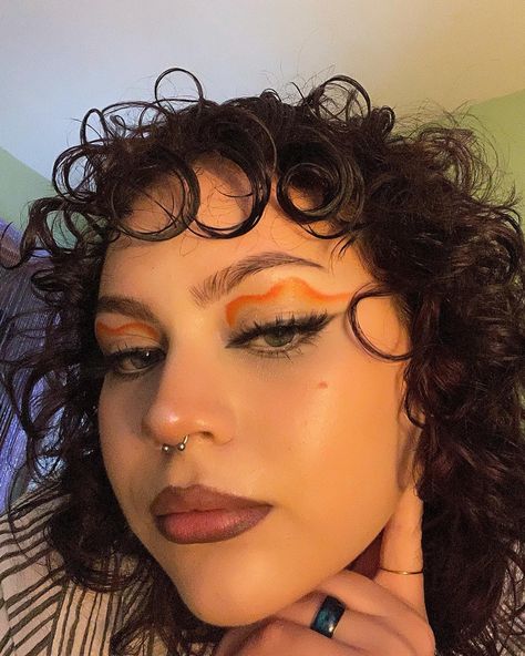 Orange Flower Makeup, Pink Orange Makeup Look, Orange Brown Makeup Looks, Orange Inner Corner Makeup, Red Orange Makeup Looks, Orange Hair Makeup Looks, Brown And Orange Makeup, Orange And Pink Makeup Looks, Orange Eye Makeup Looks