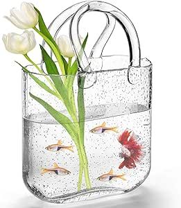 Fish Centerpiece, Purse Vase, Fish Bowl Vases, Bag Vase, Transparent Purse, Glass Bag, Vase With Handles, Unique Flower Vases, Bubble Vase