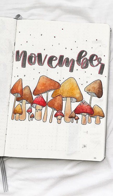 If you're looking for a November bullet journal cover page idea, try out this easy mushroom drawing idea. November Bullet Journal Ideas, Easy Mushroom Drawing, November Bullet Journal Cover, Mushroom Drawing Ideas, Bullet Journal Month Cover, November Bullet Journal, Journal Cover Page, March Bullet Journal, Bullet Journal Month