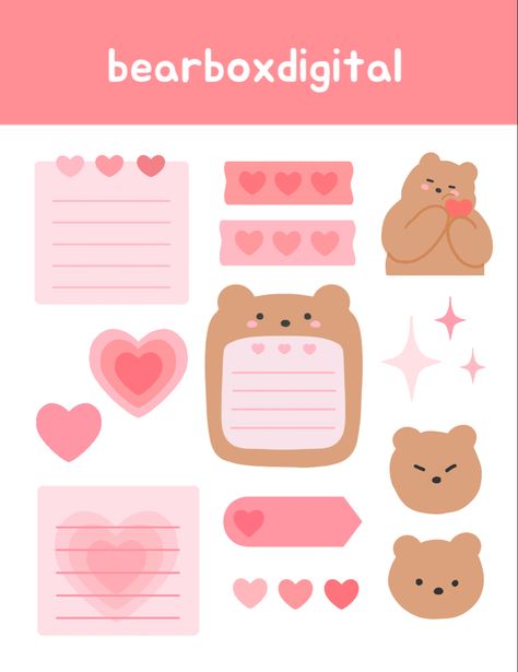 Pink Digital Stickers, Korean Stickers Printable, Post Its Aesthetic, Goodnotes Stickers Aesthetic, Instagram Stickers Aesthetic, Stickers Aesthetic Vintage, Stickers Printable Aesthetic, Digital Journal Stickers, Stickers Bonitos