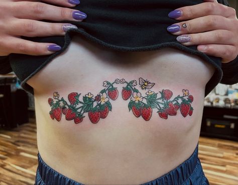 Webkinz Tattoo, Strawberry Tattoos, Underboob Tattoos, Strawberry Tattoo, Pretty Tattoo, Funky Tattoos, Underboob Tattoo, Cute Little Tattoos, Tatuaje A Color