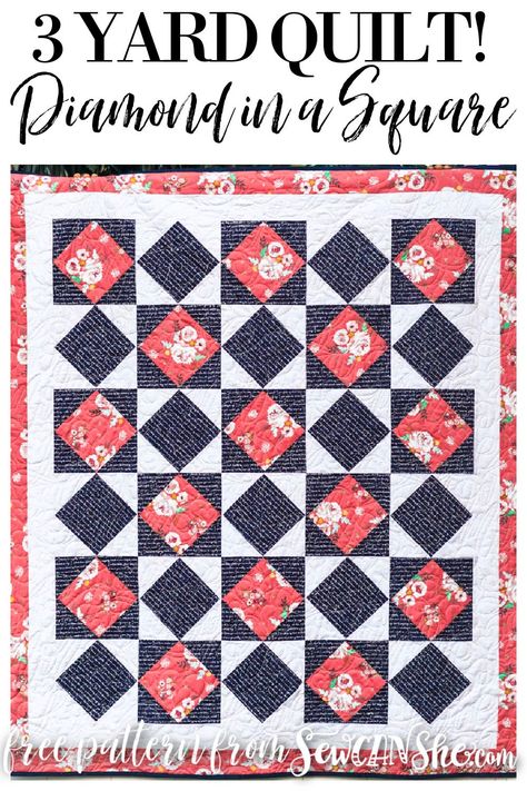 Diamond In A Square: 3 Yard Quilt Pattern Quilts With Large Blocks, Basic Square Quilt Pattern, 3 Yard Quilt Patterns Free, Cream Quilt, Quick Quilts, Sewing Easy, Jelly Roll Quilt Patterns, Quick Quilt, Scrap Quilt Patterns