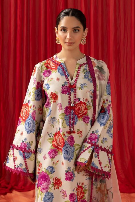 spring outfits Dirndl, Lawn Shirt Design Pakistani, Lawn Dress Design Ideas 2024, Lawn Printed Shirts Designs, Lawn Suit Design, Lace Designs On Suits, Lawn Dress Design, Stylish Kurtis Design, Lawn Design