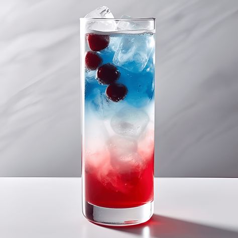 Red, White, and Blue Cocktail Recipe - The Red, White, and Blue cocktail offers a delightful combination of sweet, fruity, and slightly tart flavors. The grenadine provides a sweet and tangy base, while the blue curaçao adds a hint of citrus and tropical fruit. The cream layer balances out the flavors with its smooth and velvety texture. Red White And Blue Cocktails, Red White Blue Drink, Curacao Drink, Grenadine Cocktail, Outdoor Cocktail Party, Patriotic Cocktails, Planters Punch, Tart Flavors, 4th Of July Cocktails