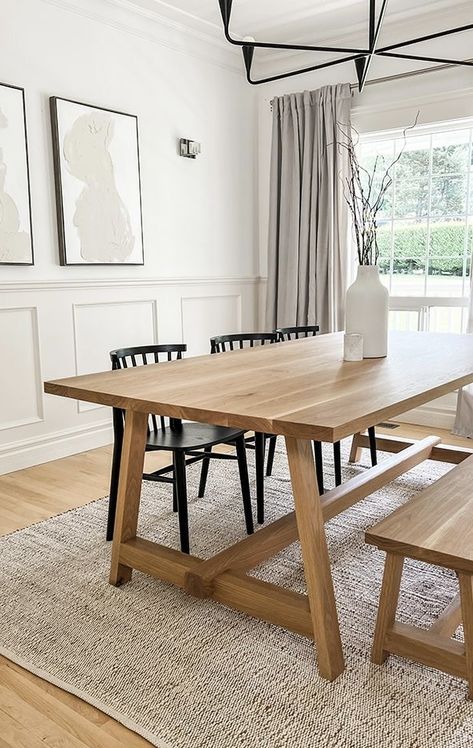 Styling Dining Table, Lights Dining Table, Table Chairs Dining, 6 Dining Table, Dining Table Lights, Rug Under Dining Table, Dining Room Rug Size, Organic Modern Dining Room, Dining Table Ideas