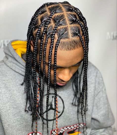 Long Braids On Men, Braids For Boys With Long Hair, Single Braids Men, Braids For Guys, Single Braids Hairstyles, Box Braids Men, Cornrow Braids Men, Mens Twists Hairstyles, Boy Braids