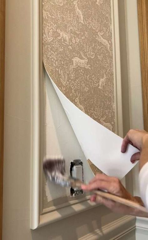 How to Wallpaper Inside Picture Frame Molding | April Colleen Wallpaper Trim Ideas, Box Trim With Wallpaper, Wallpaper Inside Molding, Wallpaper Picture Frame, Picture Frame Wallpaper, How To Wallpaper, Hampshire House, Picture Molding, Frame Molding