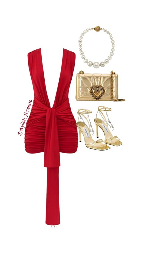 Red Dress Inspo Outfit, Red Dress Accessories, Dresses Polyvore, Red Dress Outfit Night, Head Board, Classy Prom Dresses, Stylish Summer Outfits, Effortlessly Chic Outfits, High Fashion Outfits