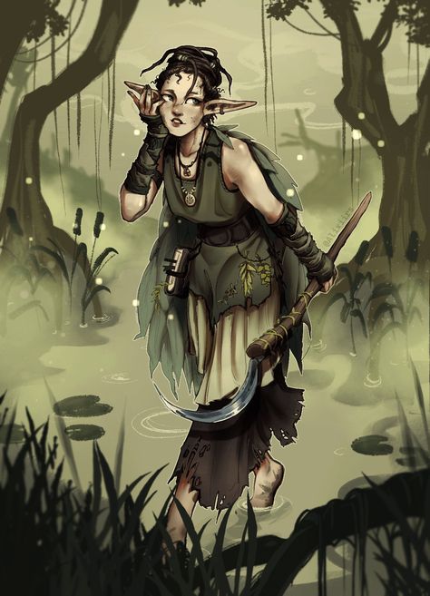 Dnd Druid Art, Swamp Druid, Dnd Druid, Character Poses, Fantasy Rpg, Medieval Fantasy, Character Description, Dnd Characters, Roleplaying Game