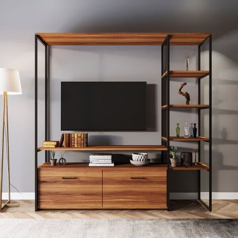 Urban Bedroom, Industrial Style Living Room, Wood Entertainment Center, Home Entertainment Centers, Tv Sideboard, Tv Wall Design, Living Room Tv Stand, Tv Decor, Living Room Tv