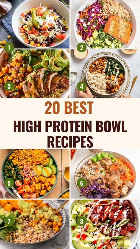 Warm up this season with these 20 Best High Protein Bowl Recipes! Perfect for fall, winter, and Christmas gatherings, these delicious bowls are packed with protein to keep you satisfied. From hearty chicken and quinoa bowls to salmon and veggie combos, you'll find a variety of options that fit every diet. These easy-to-make meals are a must-try for cozy dinners or meal prep for busy weeks. With ingredients like sweet potatoes, greens, and grains, each bowl is both nutritious and filling! Grilled Chicken Protein Bowl, High Protein High Veggie Meals, High Protein Weekly Meal Prep, Whole 30 Greek Bowl, Nutritional Weight And Wellness Recipes, Healthy Easy Bowl Recipes, Bowl Prep Meals, Meals In A Bowl Recipes, Nutrient Dense Bowls