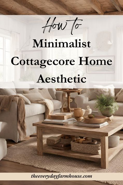 Minimalist Cottagecore represents a harmonious fusion of two worlds. It celebrates the core principles of Cottagecore—natural elements, vintage charm, and rustic simplicity—while adhering to the clean, clutter-free aesthetic of minimalism. #cottagecore #minimalism #homestyle Light Home Aesthetic, Modern Cottagecore Decor, Minimal Cottage Decor, Vintage Modern Home Design, Organic Cottage Decor, Apartment Decor Tips, Minimal Traditional Living Room, Minimalist Country Decor, Clean Cottage Style