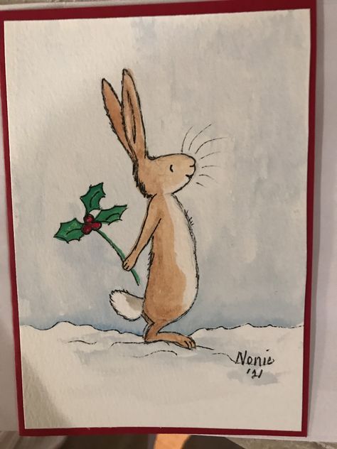 Christmas Cards Bunny, Christmas Bunny Painting, Christmas Bunny Drawing, Water Colour Christmas Cards Ideas, Irish Fabric, Holiday Drawing, Watercolor Christmas Cards Diy, Christmas Cards Drawing, Bunny Watercolor