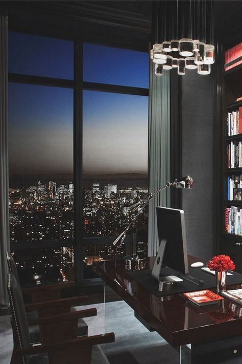 How about entering your office without leaving the comfort and beauty of your home? | Home Office | Office Design | Interior Design | Luxury Interiors http://bocadolobo.com/blog Apartamento New York, Laptop Setup, Office With A View, Penthouse Living, Luxury Penthouse, Luxury Office, 아파트 인테리어, Luxury Rooms, Home Modern