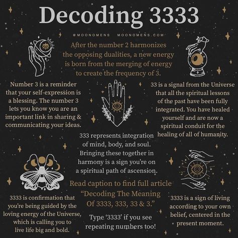 Moon Omens’s Instagram photo: “Read article in @moonomens bio 🔮✨🍃 “Decoding The Spiritual Meaning Of 3333, 333, 33 & 3” to learn everything about the energy number 3…” 3 Spiritual Meaning, 33:33 Meaning, Spiritual Meaning Of 333, 33 Spiritual Meaning, Gold Spiritual Meaning, 3333 Angel Number Meaning, 3 33 Meaning, Spirituality Meaning, Number 3 Meaning