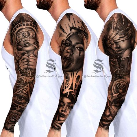 Men’s Arm Sleeve Chicano, Chicano Arm Tattoo, Realistic Forearm Tattoo, Candy Skull Tattoo, Arm Tattoos For Guys Forearm, Half Sleeve Tattoo Stencils, Leg Sleeve Tattoos, Leg Tattoo Ideas, Chicano Tattoos Sleeve