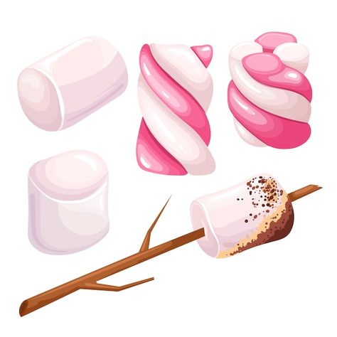 Marshmallow Tea, Candy Drawing, Candy Car, Sweet Drawings, Dessert Set, Game Illustration, Simple Illustration, Window Painting, Anime Stickers