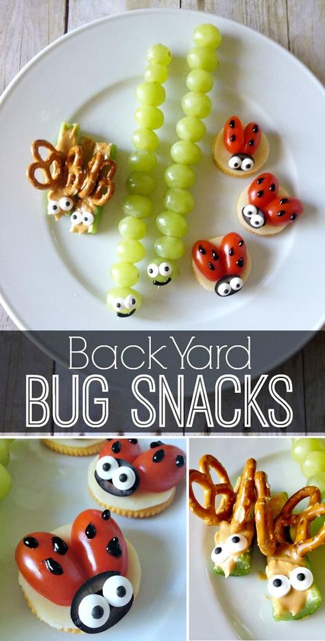 Kid approved healthy snacks! Turn veggies into fun bug snacks. via @craftingchicks Tropisk Fest, Bug Snacks, Fest Mad, Food Art For Kids, Snacks Saludables, Deilig Mat, Snacks Für Party, School Snacks, Kids Recipes