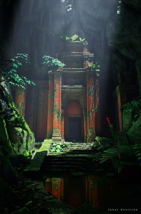 Lost Temple, Jungle Temple, Temple Ruins, 다크 판타지, Fantasy Setting, Fantasy Places, Concept Art Drawing, Ancient Temples, Fantasy Art Landscapes