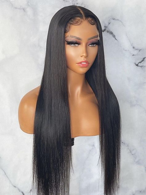 Black    Human Hair  Full Wigs(Lace)    Wigs & Accs Makeup Brush Bag, Women's Wigs, Wig Caps, Scrub Sets, Natural Hair Growth, Wig Accessories, Straight Wig, Natural Look, Hair Bundles