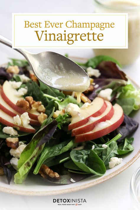 Vinegrette Salad Dressing, Sweet Salad Dressings, Vinaigrette Dressing Recipe, Champagne Vinaigrette, Salad Dressing Recipes Healthy, Vinaigrette Salad, Lemon Tahini Dressing, Salad Dressing Recipes Homemade, Healthy Salad Dressing