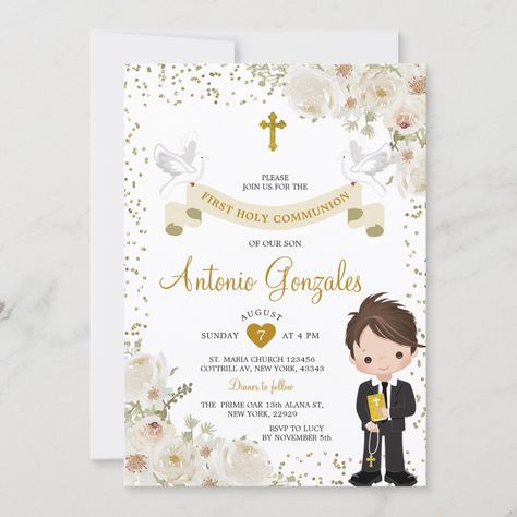 First Holy Communion Invitation Cards, Holy Communion Ideas, Holy Communion Invitation Cards, Boys First Communion, Holy Communion Invitations, First Communion Invitations, Flower Boy, Glitter Invitations, Communion Invitations