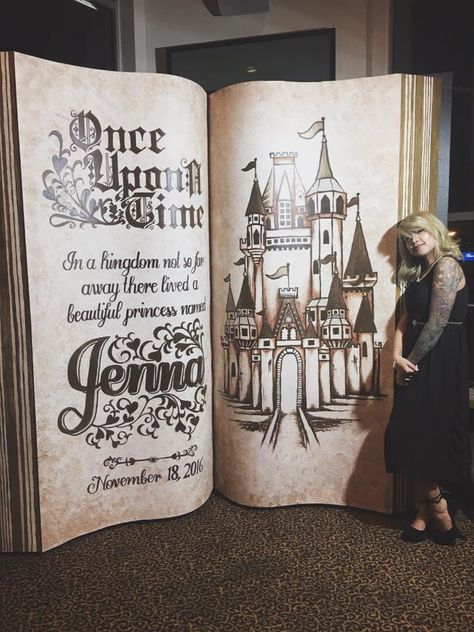 Storybook backdrop for rent! Diy Story Book, Storybook Backdrop, Princess Wedding Theme, Book Backdrop, Cinderella Quinceanera, Enchanted Forest Theme, Pagan Wedding, Forest Backdrops, Fairy Tale Books