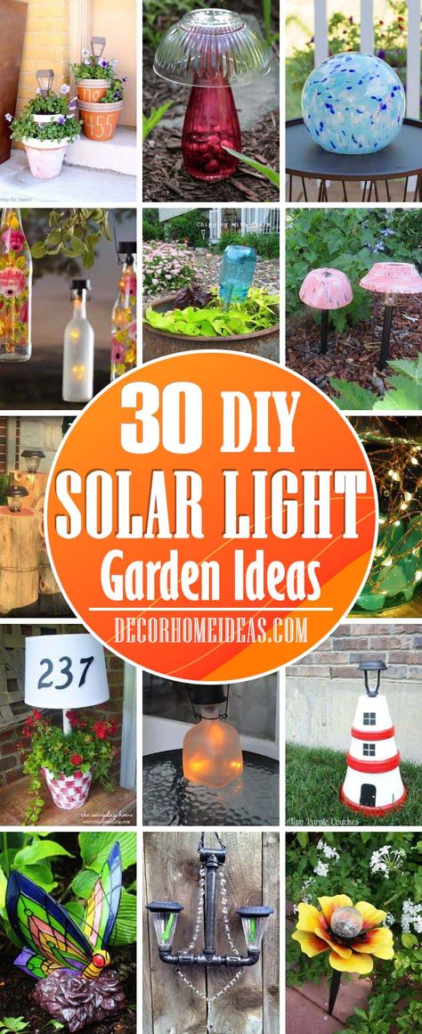 Solar Light Garden Ideas. Add more light to your garden or backyard with these creative DIY solar light ideas that are easy and cheap to do. #diy #solar #light #solarlight #garden #decorhomeideas Light Garden Ideas, Solar Light Ideas, Cheap Solar Lights, Best Outdoor Solar Lights, Solar Light Garden, Door Lighting, Solar Chandelier, Tattoo Plant, Solar Lights Diy