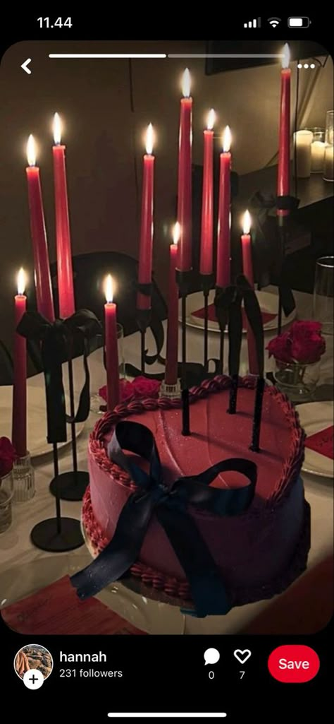 Dark Red And Black Party Decor, Dark Red Party Theme, Red Black Birthday Theme, Dark Red Birthday Party, Red Bow Cake, Red 18th Birthday Cake, Dark Coquette Birthday Party, Dark Red Birthday Theme, Birthday Cake Dark Aesthetic