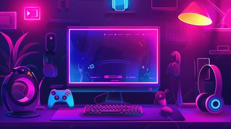 Gaming Desktop Wallpaper, Gamer Backgrounds, Neon Computer, Monitor Background, Streaming Background, Desk Background, Video Game Backgrounds, Monitor Desk, Desktop Images