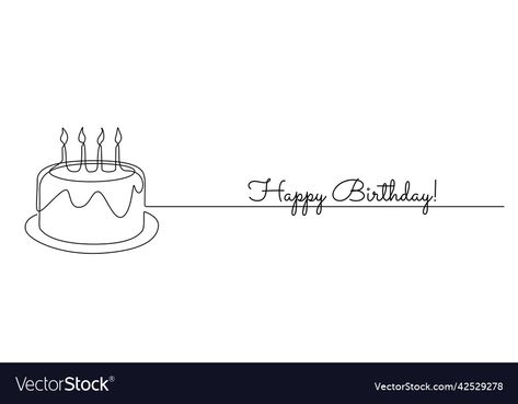 One Line Cake Drawing, Birthday Line Drawing, Happy Birthday Line Art, Drawing Of Birthday Cake, Cake Line Drawing, Birthday Cake Drawing Simple, Birthday Cake Doodle, Line Art Cake, Birthday Symbols