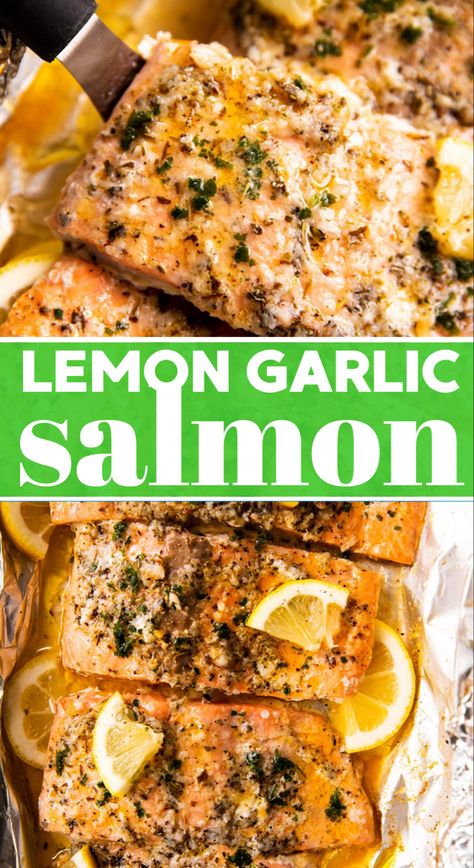 Baked Salmon Easy Recipe, Lemon Garlic Herb Salmon, Easy Baked Salmon With Lemon Butter Cream Sauce, Lemon Garlic Salmon Marinade, Baked Salmon Lemon Pepper, Lemon Garlic Fish Marinade, Easy Simple Salmon Recipes, Oven Baked Lemon Salmon, Lemon Marinade For Salmon