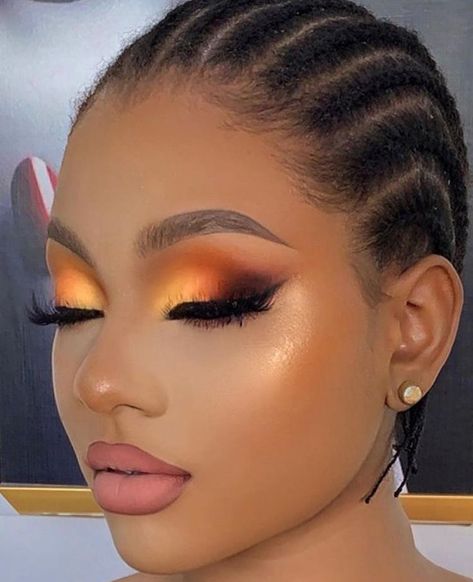 Fall Make Up Looks Black Women, Thanksgiving Makeup Black Women, Orange And Gold Eye Makeup, Thanksgiving Make Up Looks, Makeup Looks For Thanksgiving, Thanksgiving Make Up, Fall Makeup Black Women, Fall Makeup For Black Women, Orange Makeup Looks Black Women