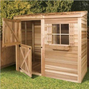 Unique Shed Ideas, Wood Siding Colors, Shed Patio, Shingled Roof, Fixed Window, Cedar Shed, Wood Storage Shed, Wooden Shed, Cedar Shingle Roof